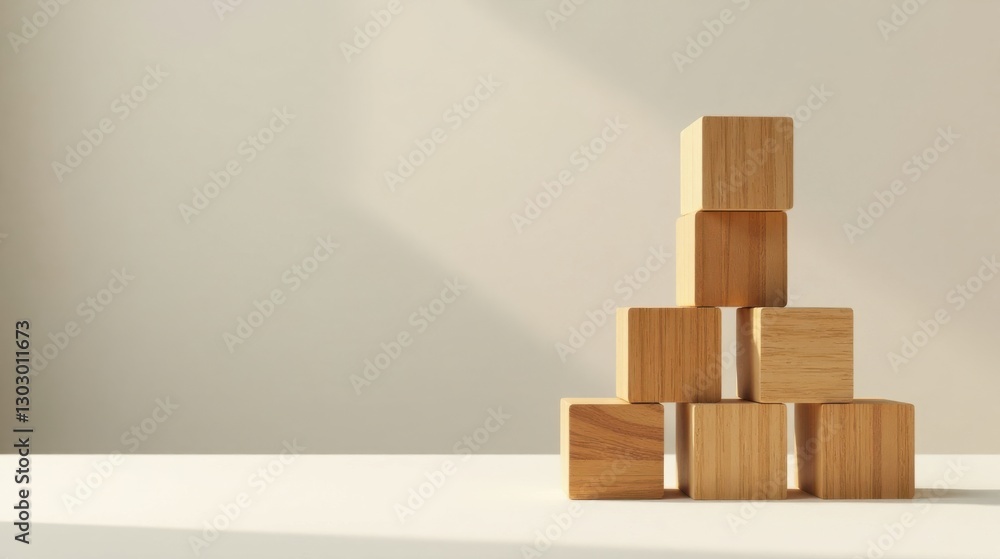 Aufkleber wooden blocks arranged in a pyramid shape against a neutral backdrop, showcasing simple elegance and