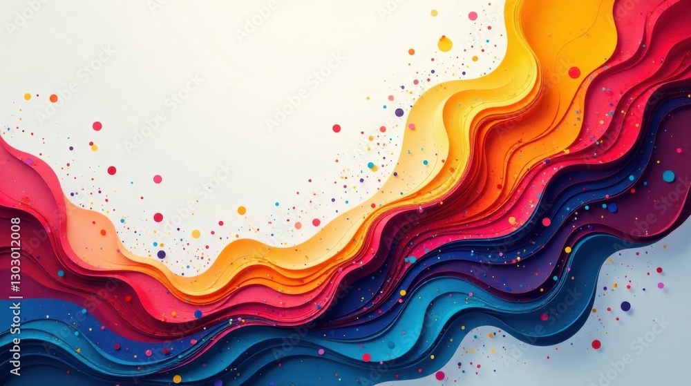 Poster abstract colorful layered paper waves with scattered dots a vibrant and dynamic design element for c