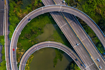 aerial view of toll road