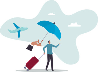 Travel insurance, protection for traveller before flying in COVID-19 Coronavirus era .business concept.flat character.