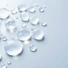 Fototapeta premium Fresh Water Droplets on a White Background, Creating a Minimalist and Clean Aesthetic for Wellness and Hydration Concepts