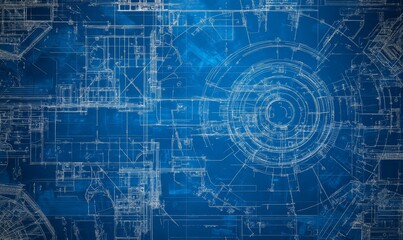 Obraz premium Technical blueprint abstract design in shades of blue.