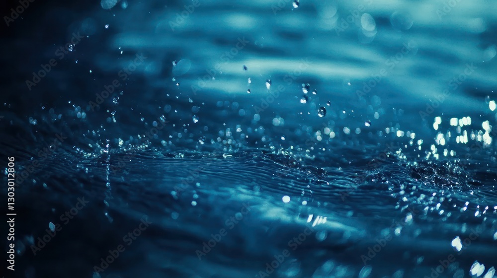 Poster water surface with splashes and droplets creating dynamic abstract pattern