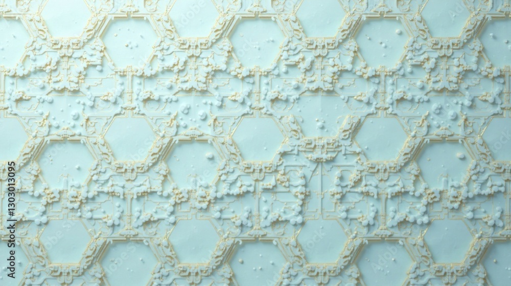 Poster abstract hexagonal pattern with intricate relief and subtle textural variations