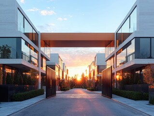 Modern Residential Development at Sunset in Urban Landscape