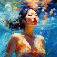 painting, Dreamy Underwater Portrait of a Woman