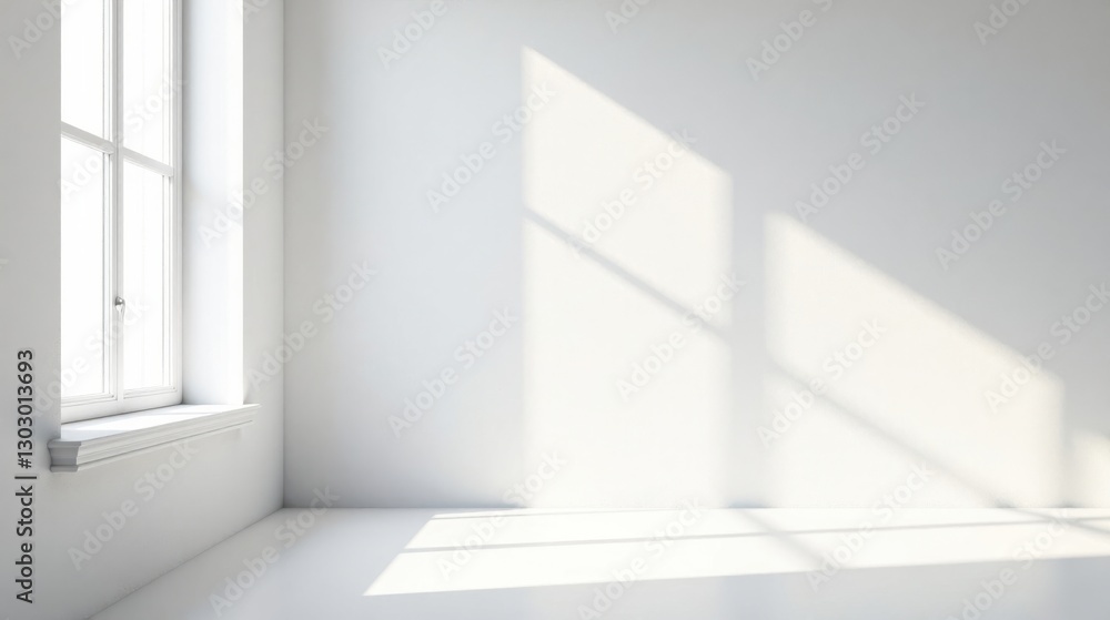 Aufkleber bright sunlight illuminates an empty room with a single window and white walls, creating a serene an