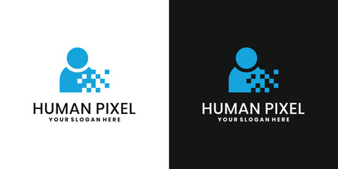 Human pixel logo design, modern people symbol