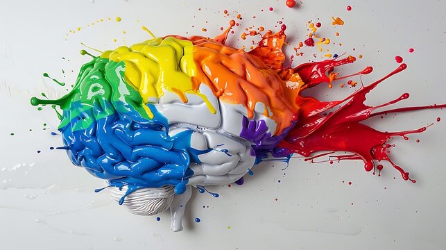 Rainbow Brain Splash: A vibrant exploration of creativity and intellect, showcasing a colorful brain model exploding with paint, symbolizing the boundless potential of the human mind.