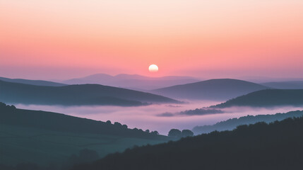 Obraz premium A peaceful and serene sunrise over a calm landscape. Perfect for themes related to tranquility, nature, and morning inspiration