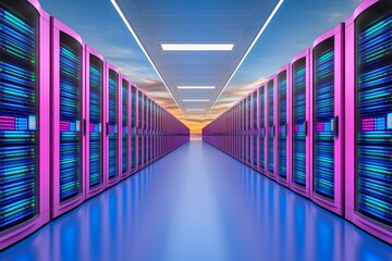 Fototapeta premium A massive data center relying on a nuclear power plant to maintain energy efficiency