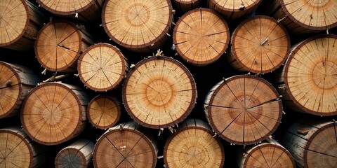 A Stack of Circular Wood Cross Sections, Showing the Natural Rings and Texture of the Timber