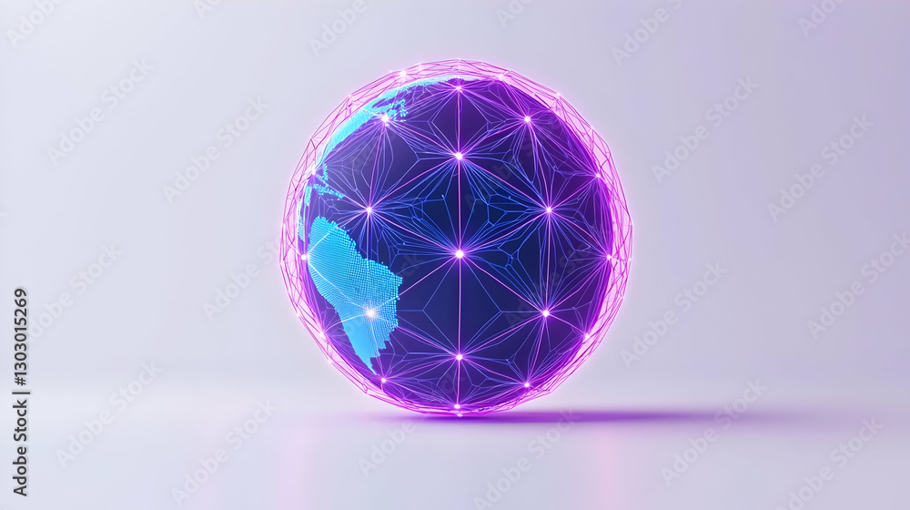 Poster futuristic globe with connected network lines and bright nodes