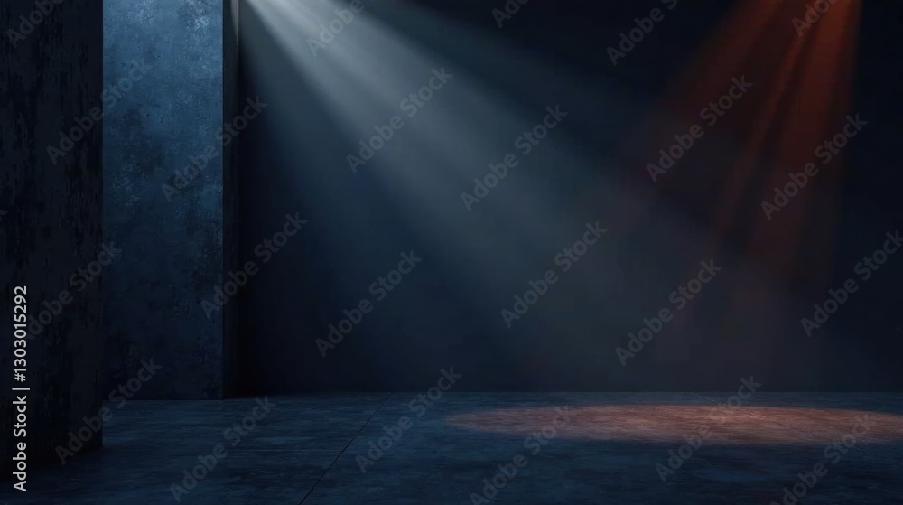 Poster moody interior with dual light source illuminating empty concrete floor