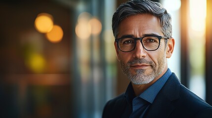 Focused businessman in formal attire, exuding confidence and professionalism in a modern office setting.