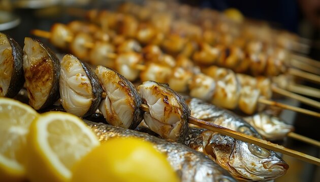Traditional Cooking Method Of Malaga: Close-Up Of Various Espetos Skewers With Fish Cooking Over Wood Fire At La Malagueta Beach, Spain.