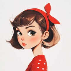 cartoon girl,cartoon lithograph style,extremely simple portrait,white background 