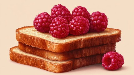 slices of toast stacked and raspberry isolated,cartoon illustration