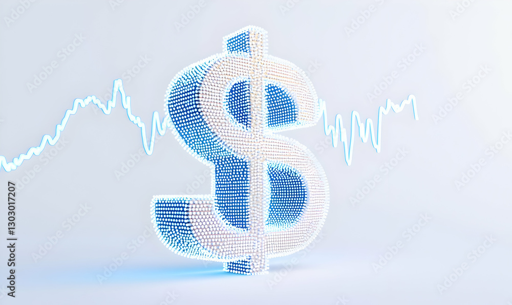 Poster 3d dollar sign with abstract graphical line on light background
