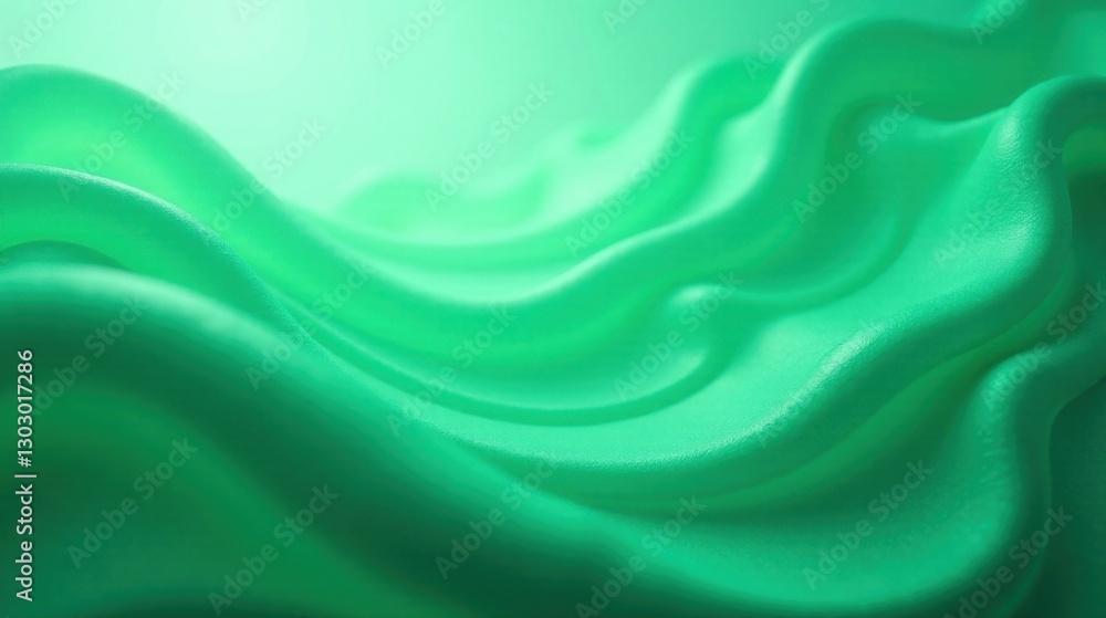 Poster abstract green fabric drapery subtle waves and gentle undulations in a smooth, textured material