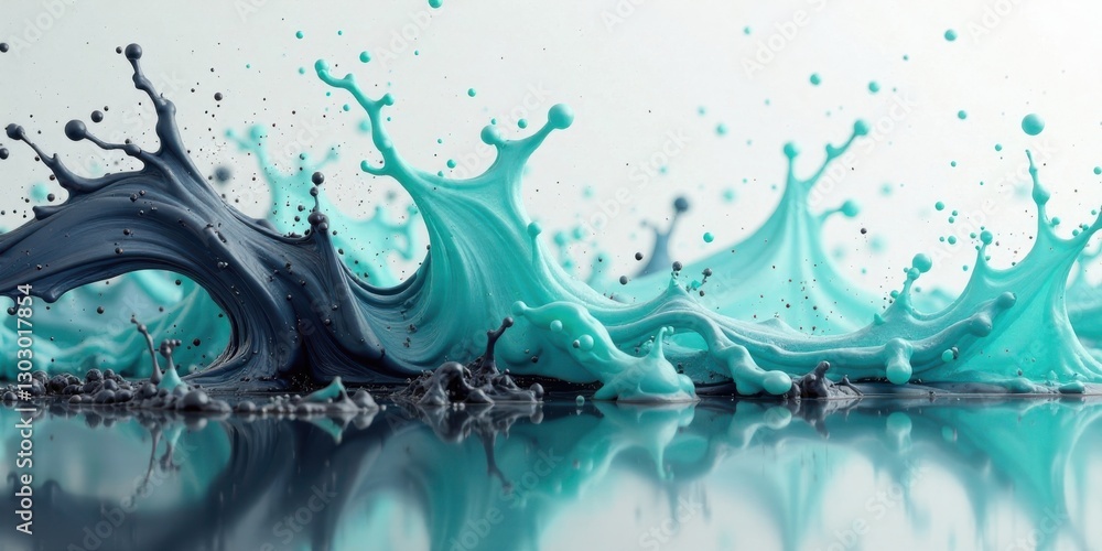 Aufkleber Dynamic Teal and Dark Fluid Collision An Abstract Study of Evolving Shapes and Textured Surfaces