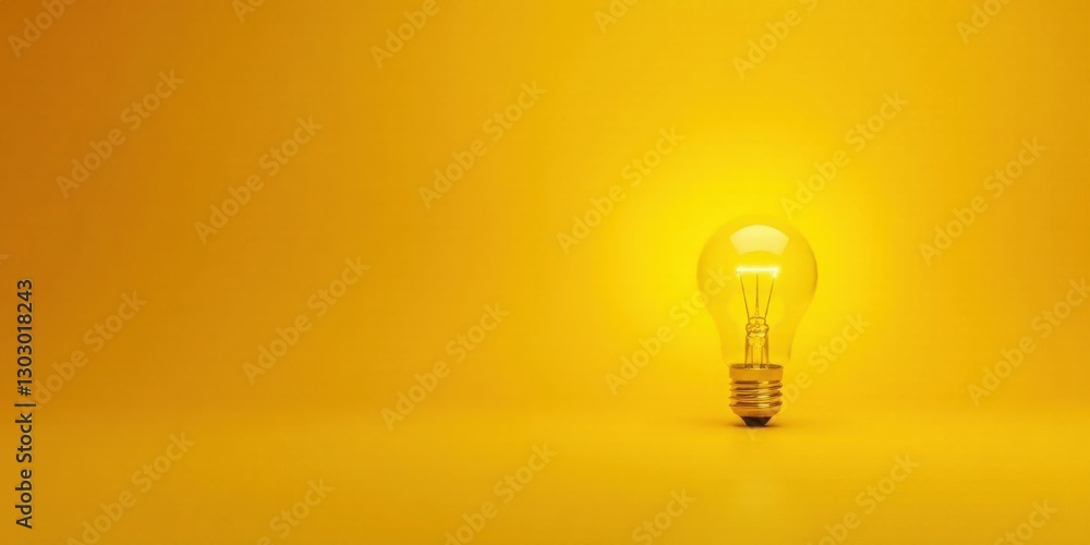 Poster illuminated idea a glowing lightbulb on a vibrant yellow background, symbolizing innovation and insp