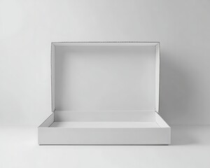 Open blank box sits on white table