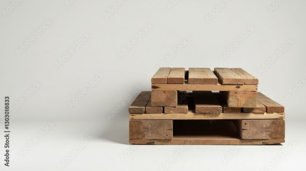 Poster rustic wooden pallets stacked against a simple background, ideal for product display or creative pro