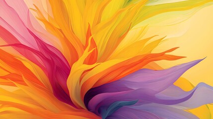 The image contains an abstract artwork featuring vibrant, flowing lines and curves in shades of yellow, orange, pink, and purple, creating a sense of movement and energy.