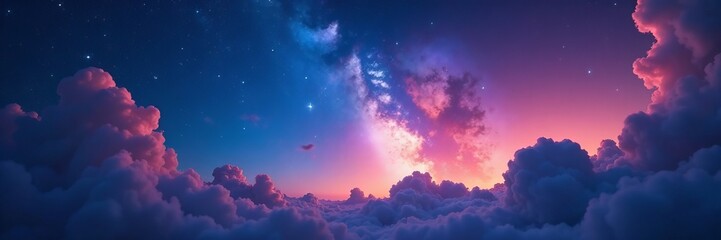 Fototapeta premium Twinkling starry sky with bright nebula clouds, shining, abstract, galaxy