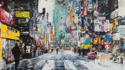 Fototapeta premium Abstract urban street scene with colorful city lights.