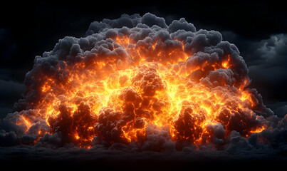 Fototapeta premium Massive Energy Release in Dark Sky with Fiery Orange and Black Clouds