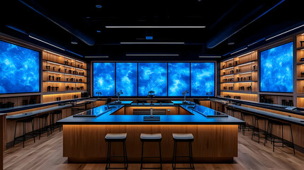 Modern Futuristic Laboratory Design With Blue Space Display