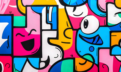 Obraz premium Colorful Abstract Faces in Bright Shapes and Playful Expressions