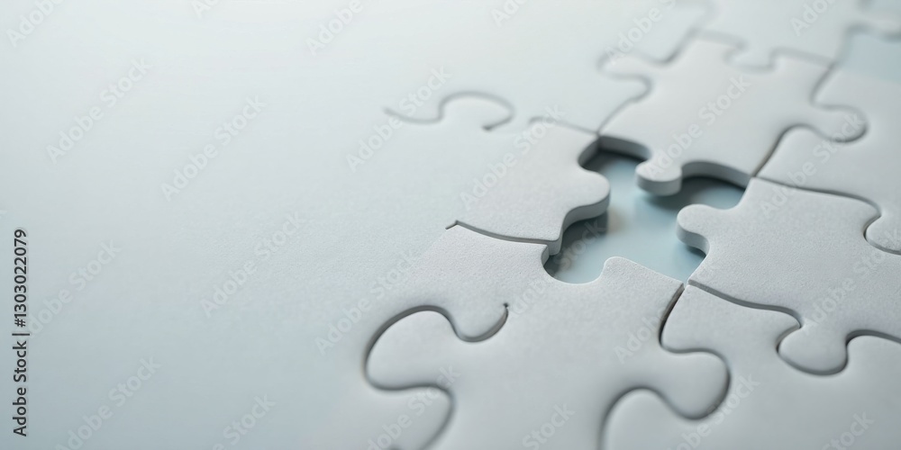 Poster Almost Complete Jigsaw Puzzle A Close-Up View of Interlocking Pieces, Representing Unity and Problem-Solving