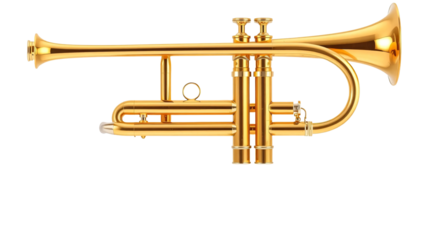 Golden trumpet isolated on a transparent background. showing intricate details and craftsmanship of the musical instrument.