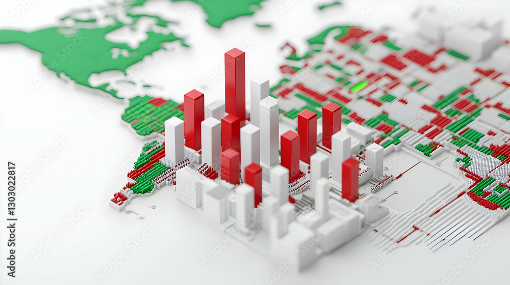 Poster colorful bar graph overlaid on world map for data visualization