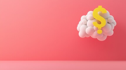 Cloud with dollar sign on a pink background.