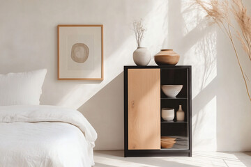 Modern bedroom with storage cabinet detail