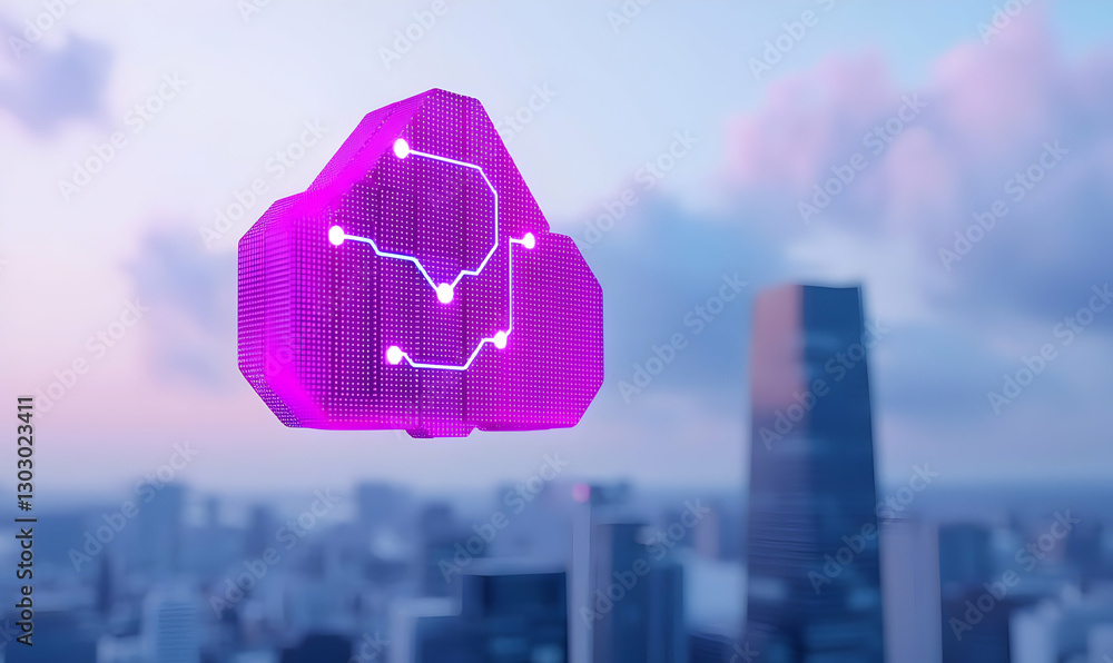 Poster futuristic digital cloud with data visualization in urban setting
