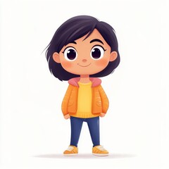 Design a cute, 2D cartoon character standing on a plain white background.
