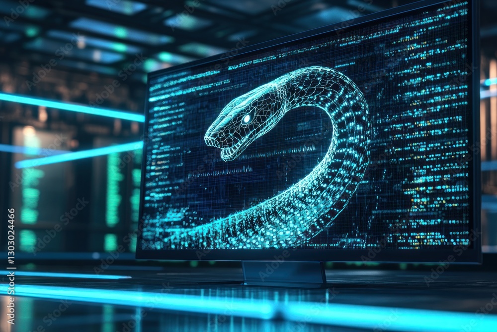 Aufkleber futuristic monitor displaying a digital snake design