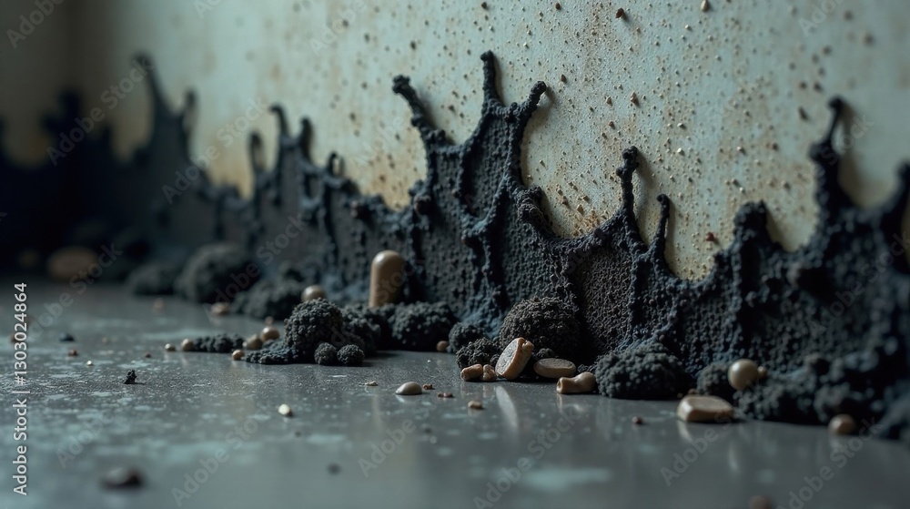 Fototapete abstract textured wall with irregular organic forms and small objects