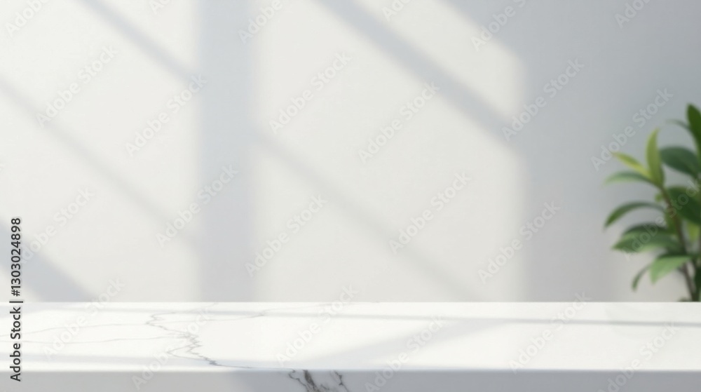 Poster Serene Minimalist Marble Tabletop Display with Subtle Light and Shadow Patterns, Ideal for Product Presentation or Mockup Designs