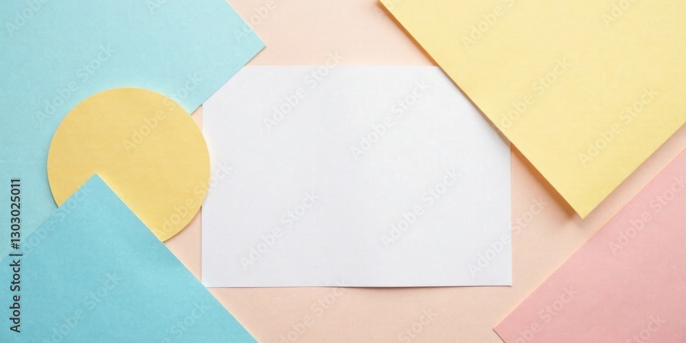 Poster Blank sheet of paper on pastel colored background with geometric shapes for design mockup