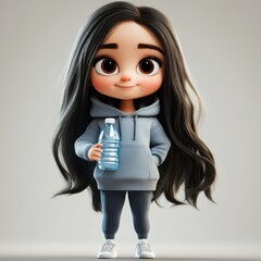 girl cartoon standing and holding water bottle in her hand