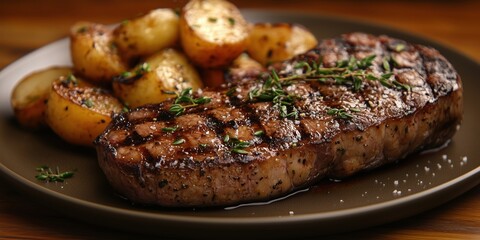 beautifully served steak on a brown