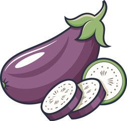 eggplant with slices flat vector illustration logo icon clipart
