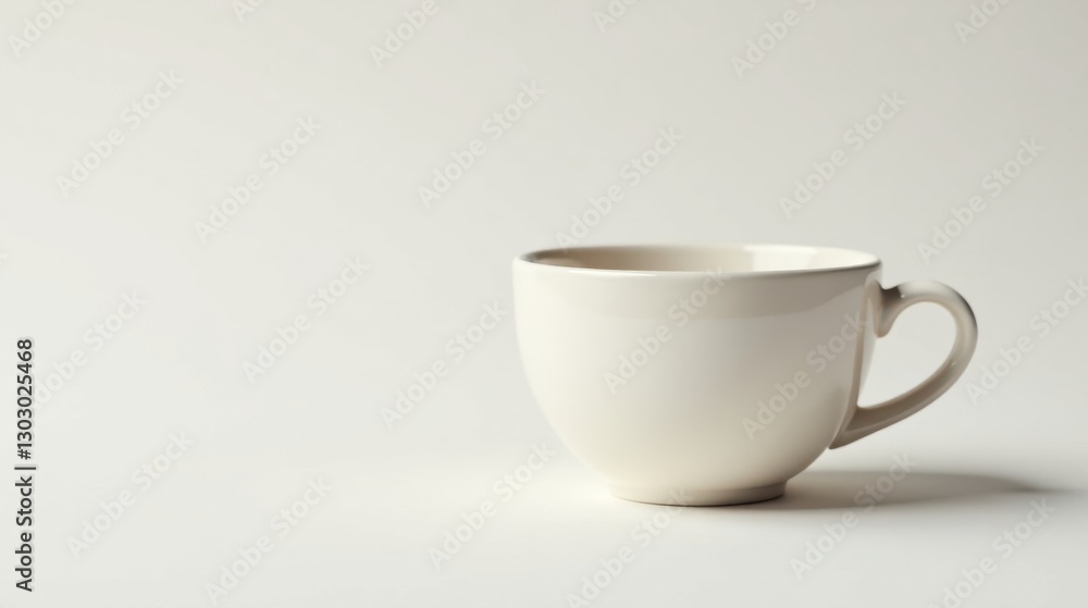 Poster a simple off-white ceramic teacup rests on a plain white background, showcasing its elegant design a