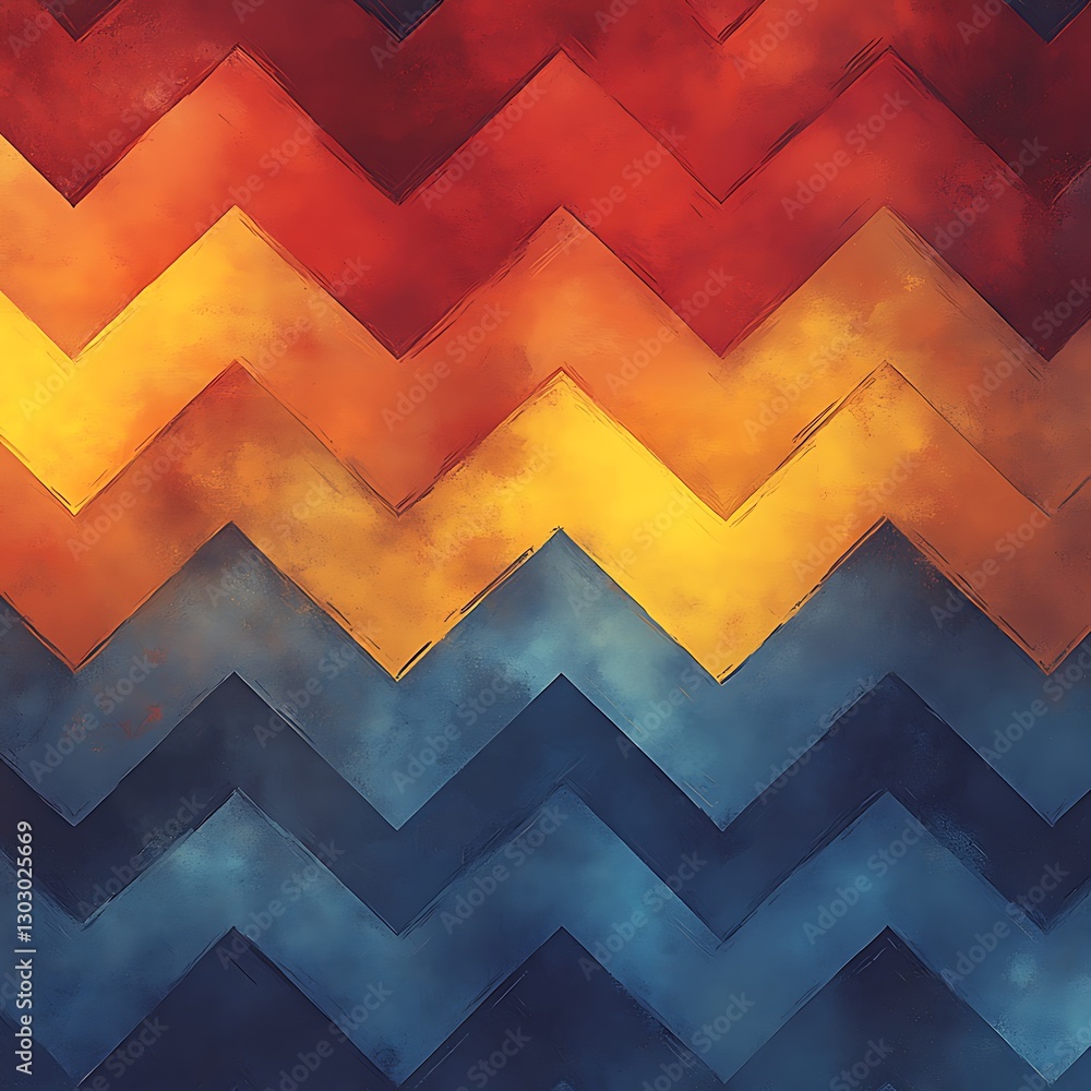 Poster abstract chevron pattern with warm and cool color transitions texture art